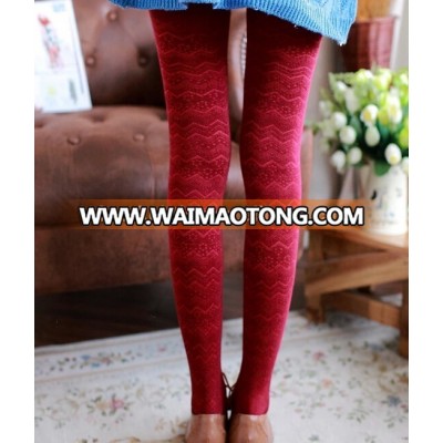 red cotton cheap soft lady tights with full of waves stripes